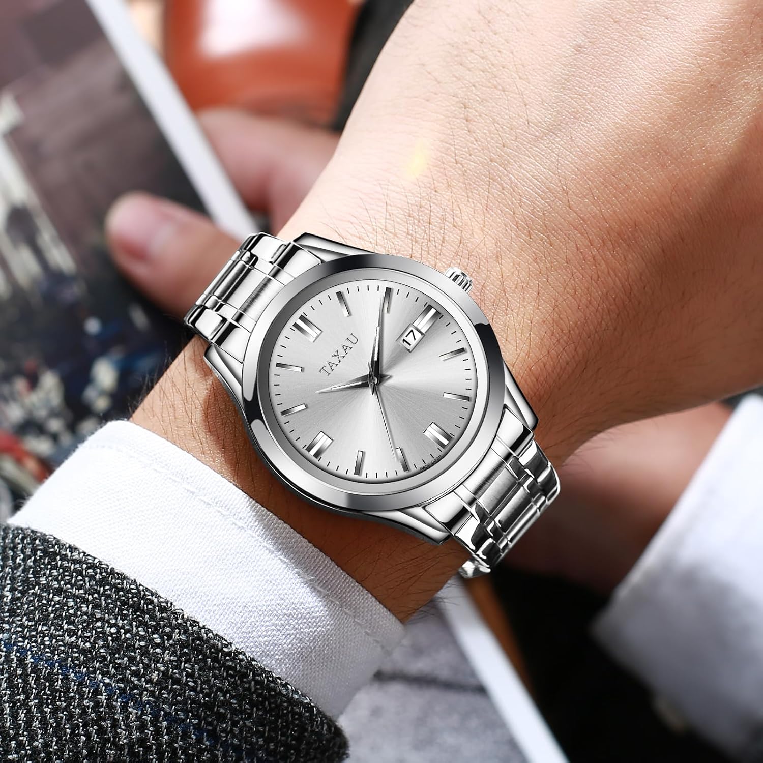 Thumbnail 1 de Taxau Herrenuhr – Wasserdicht, Edelstahl, klassisches Design mit Datum