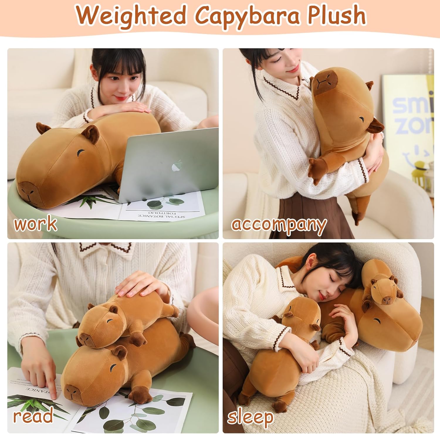 Thumbnail 3 de SQEQE Weighted Capybara Plush (9.8 inch, 0.8 lbs) — weighted stuffed animal pillow toy