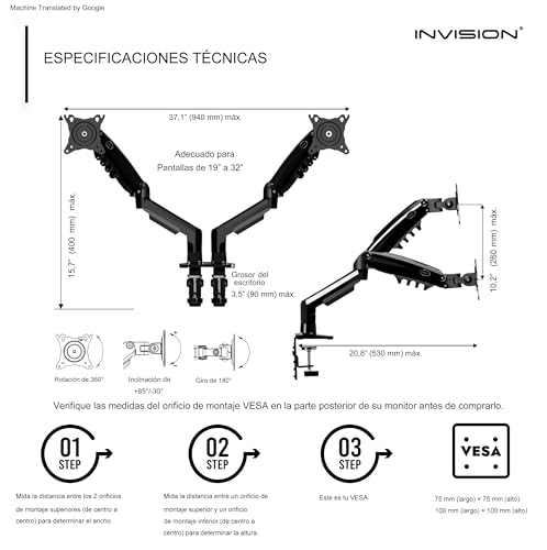 Thumbnail 5 de Invision MX400: Brazo doble para monitor 19–32" con soporte VESA 75/100 y ajuste ergonómico