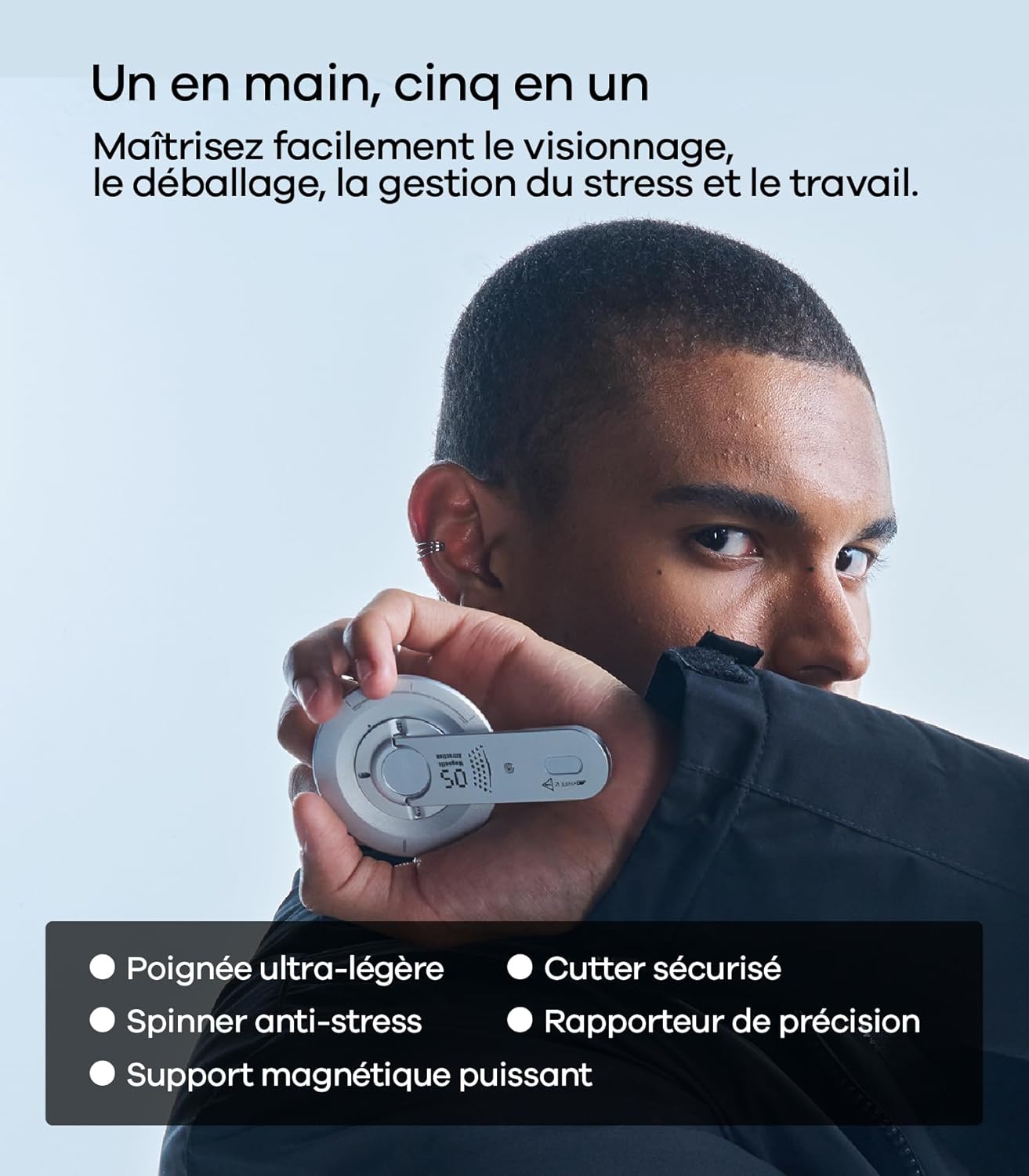 Thumbnail 1 de Aulumu G05 Air Support MagSafe noir avec poignée, support et ouverture de boîte