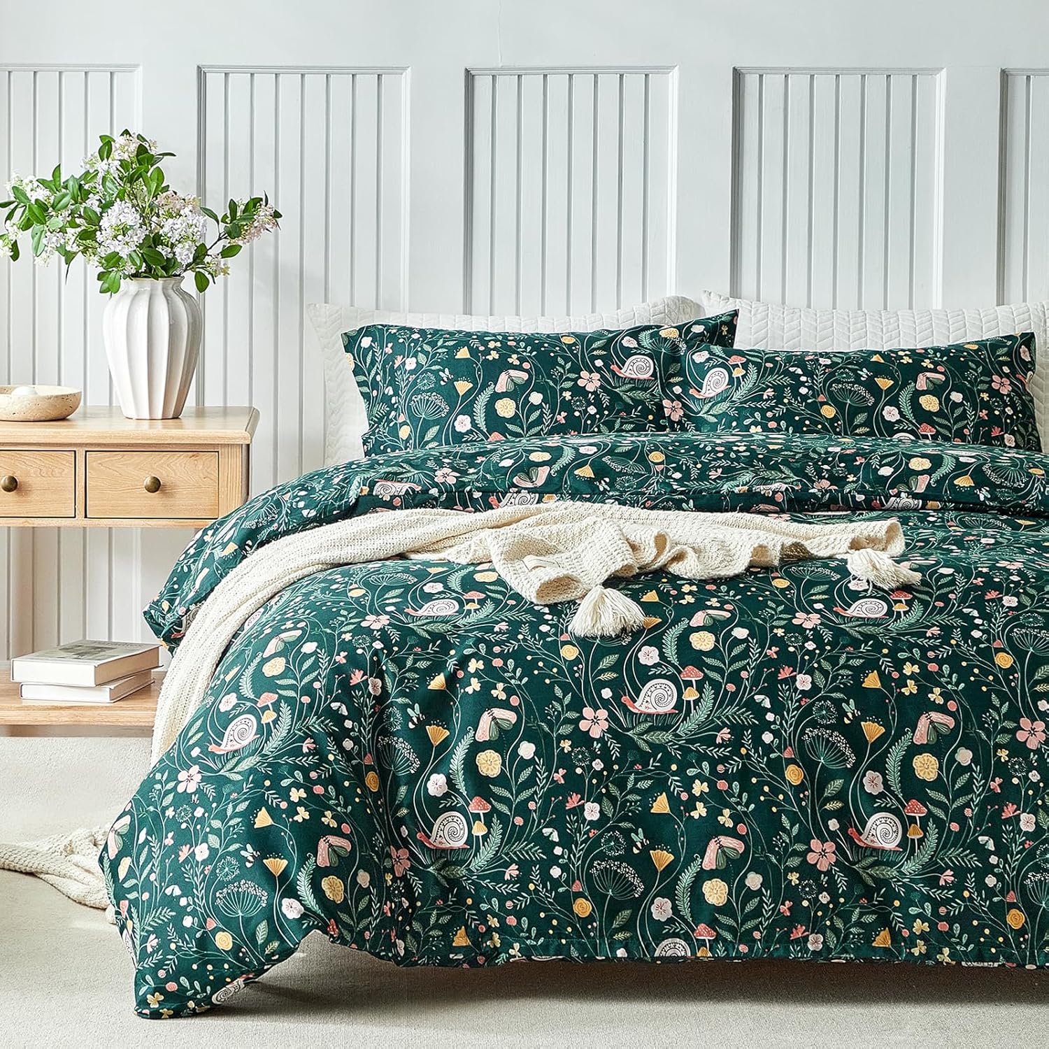 Thumbnail 6 de Tokokimo Emerald Green Single Duvet Cover Set – Leaves Pattern, Microfiber 135x200 cm with Pillowcase