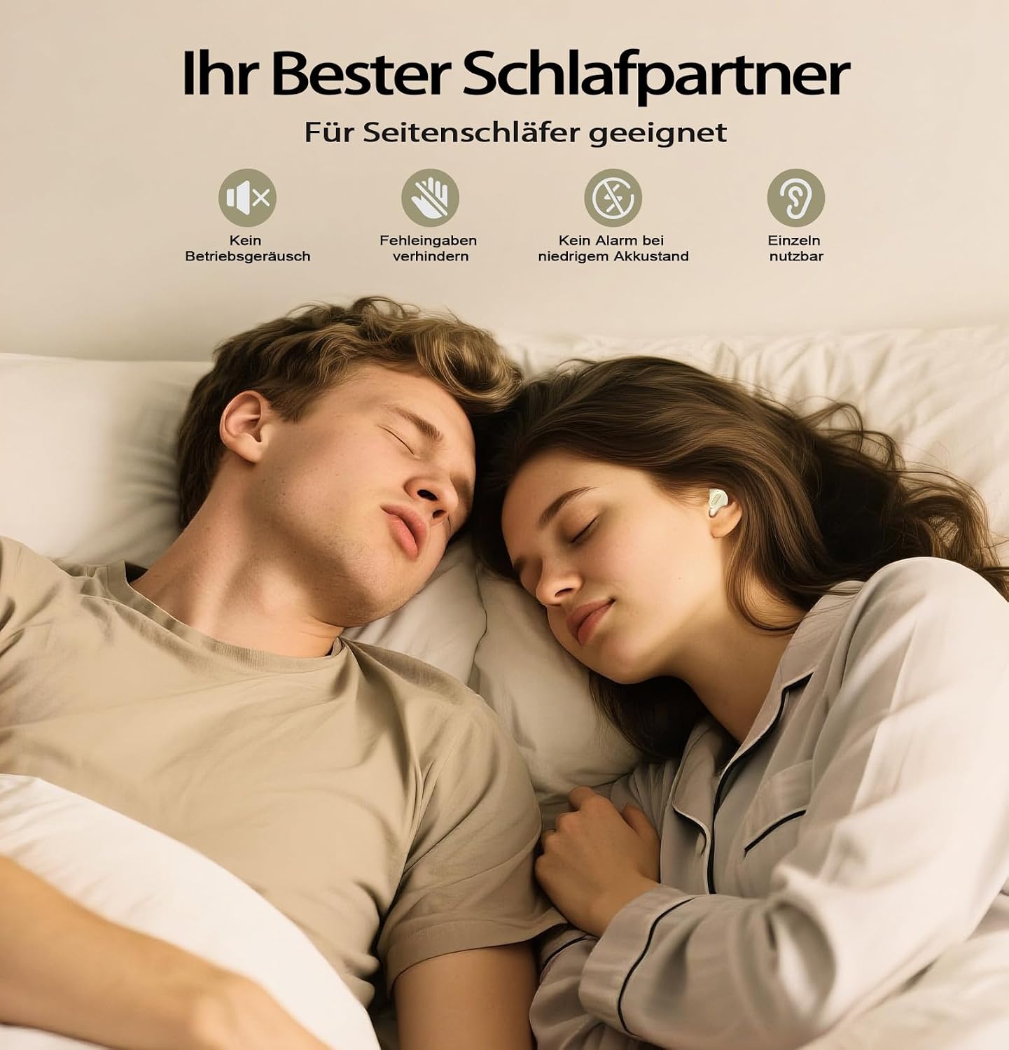 Detalle de Bluetooth Schlafkopfhörer Khaki: In-Ear, kabellos mit ANC, 14,2 mm Treiber und Nachtmodus