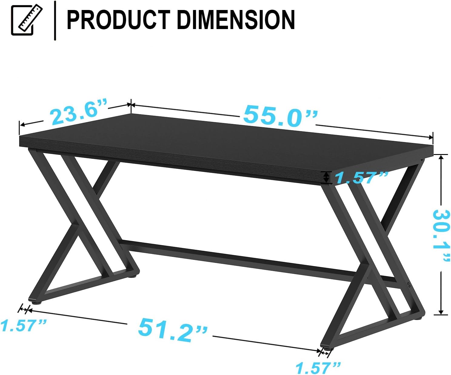 Detalle 2 de LVB Scrivania lunga per computer – design industriale, 140 x 60 x 75,5 cm, nero