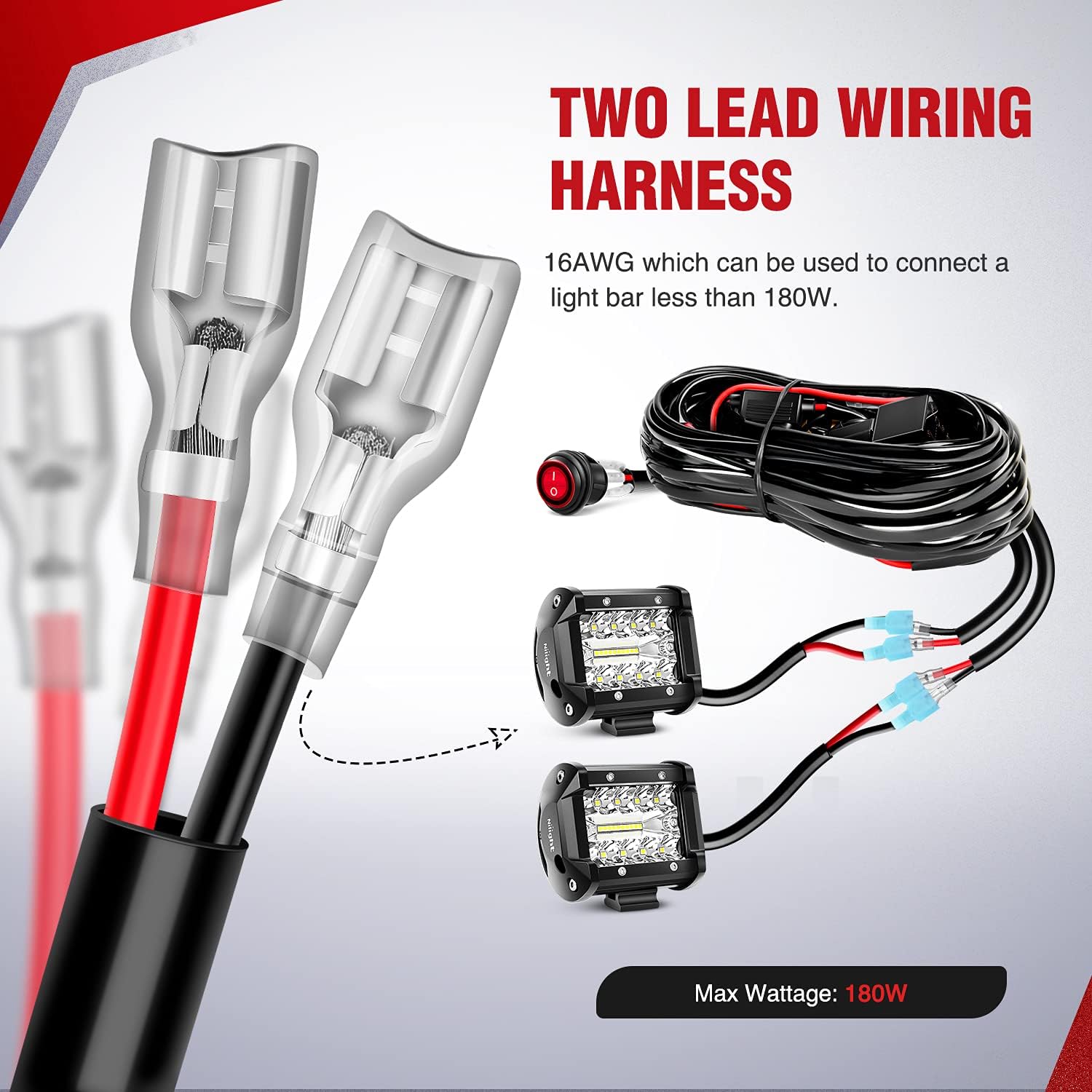 Detalle de Nilight 10008W Two-Lead LED Light Bar Wiring Harness, 12V Relay and Fuse