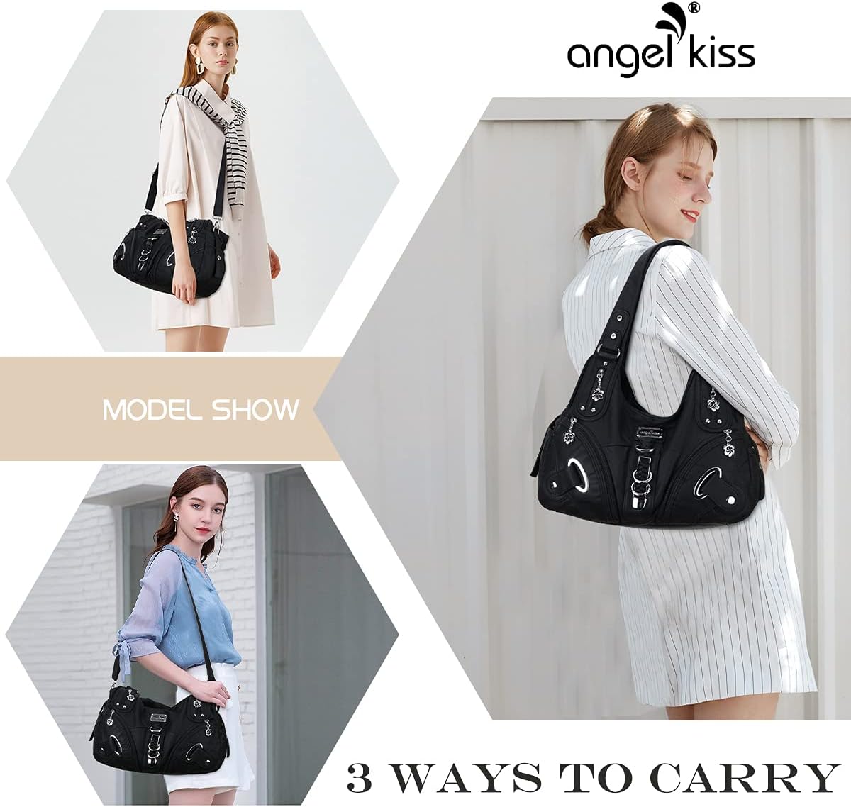 Thumbnail 6 de Angelkiss Large Hobo Satchel Handbag for Women (Washed PU Leather)