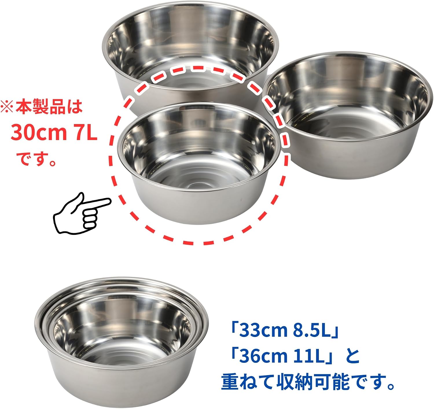 Detalle de TAKAGI 30cm 7L 丸型ステンレス洗い桶 18-8ステンレス製・日本製