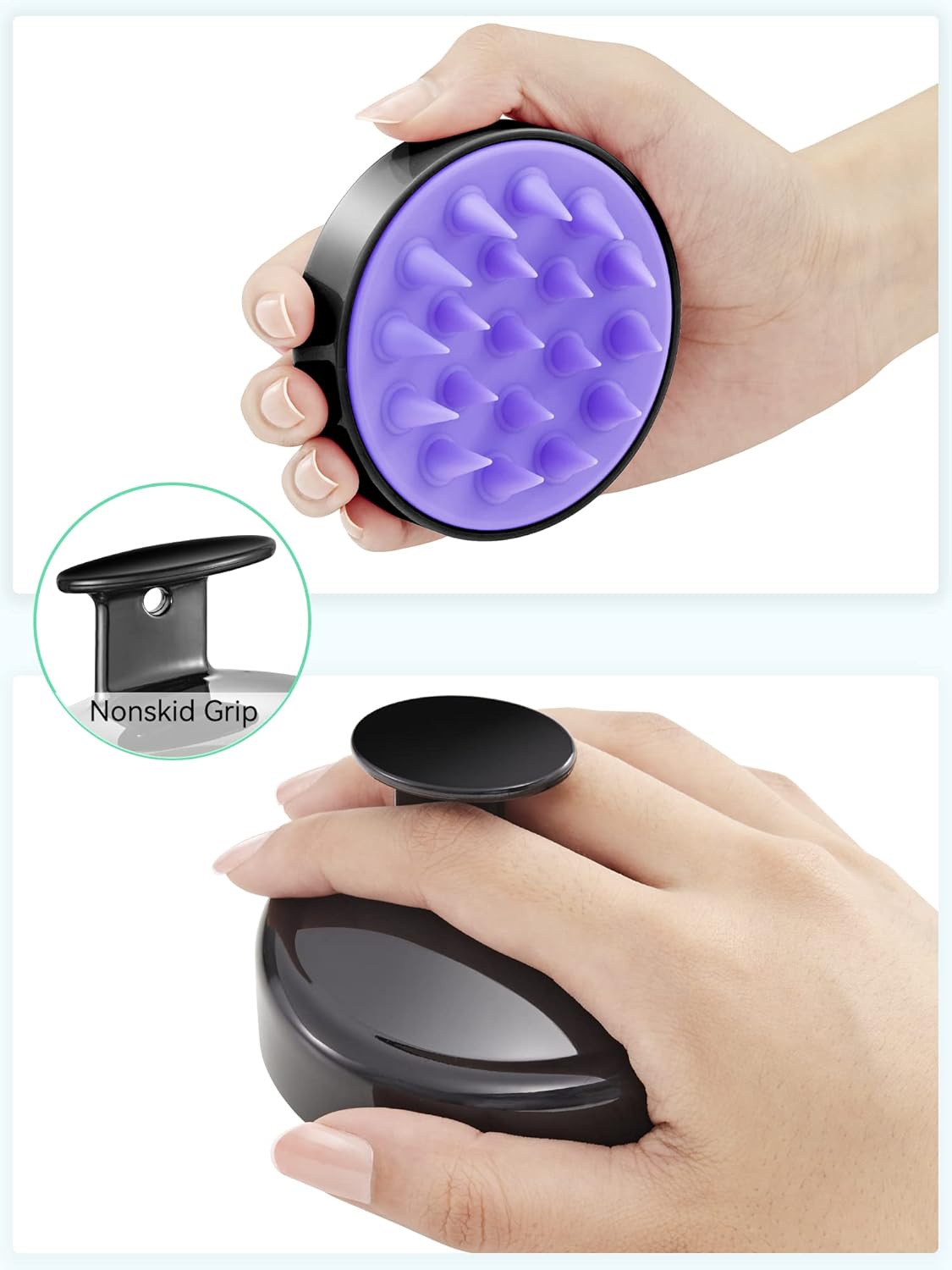 Thumbnail 1 de HEETA Scalp Massager Hair Growth Shampoo Brush (Soft Silicone Bristles) – Ergonomic Black & Purple
