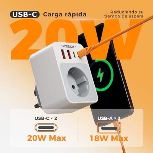 Thumbnail 3 de TESSAN Adaptador Enchufe UK 5 en 1, plegable y compacto (2 piezas)