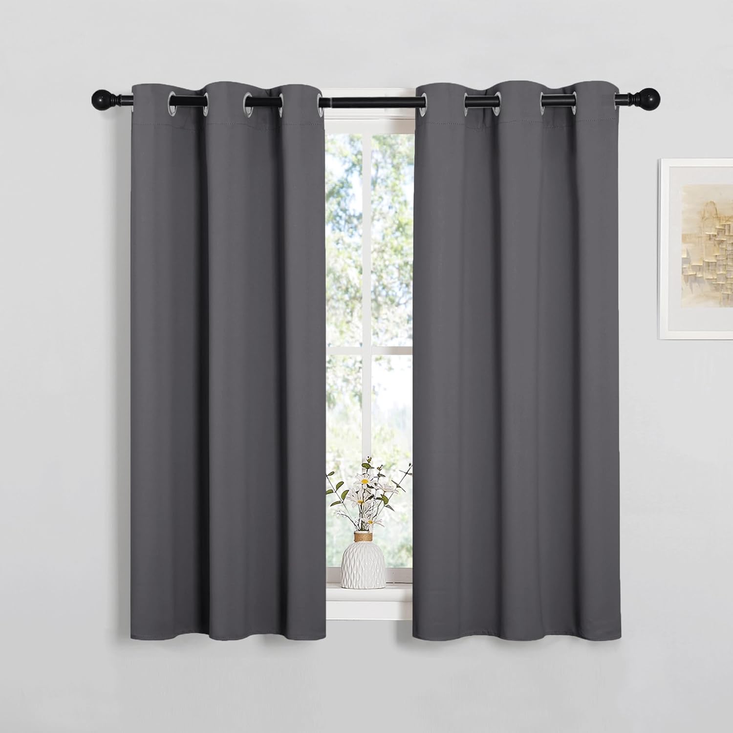 Detalle de PONY DANCE Short Blackout Thermal Curtains (Grey) – 2 Panels, 34" x 45" for Bedroom/Small Room