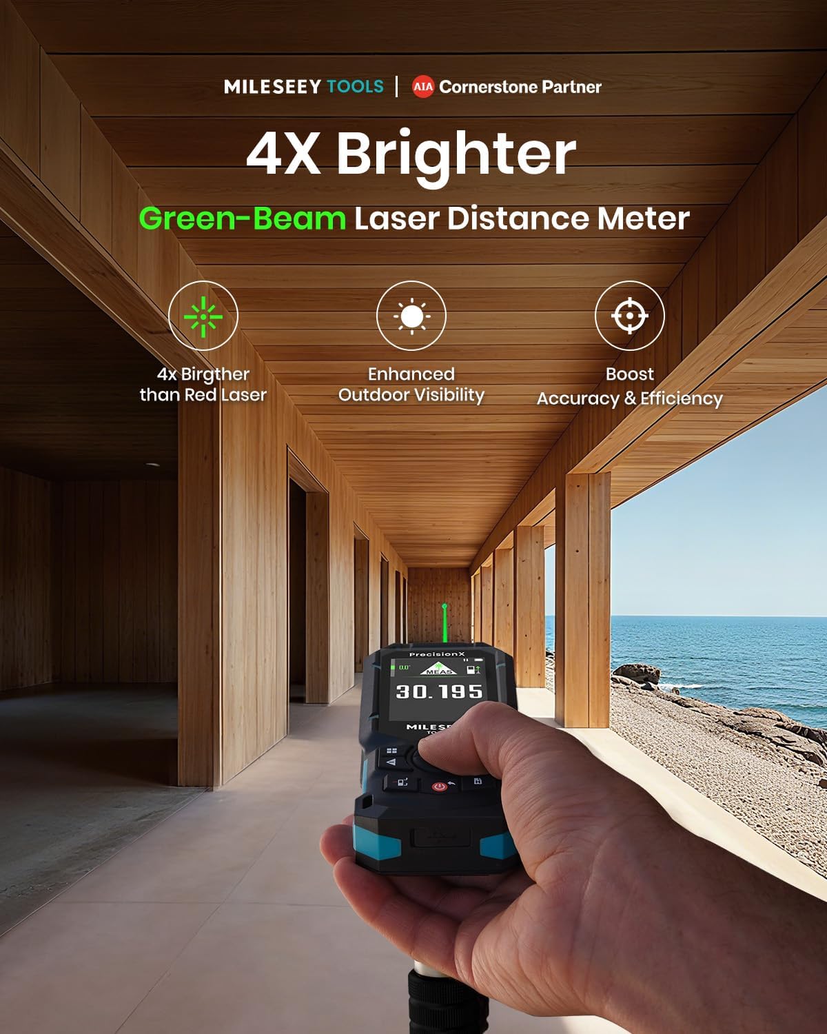 Detalle 2 de MiLESEEY S50 laserafstandsmeter met groene laser, P2P en bereik tot 120 m