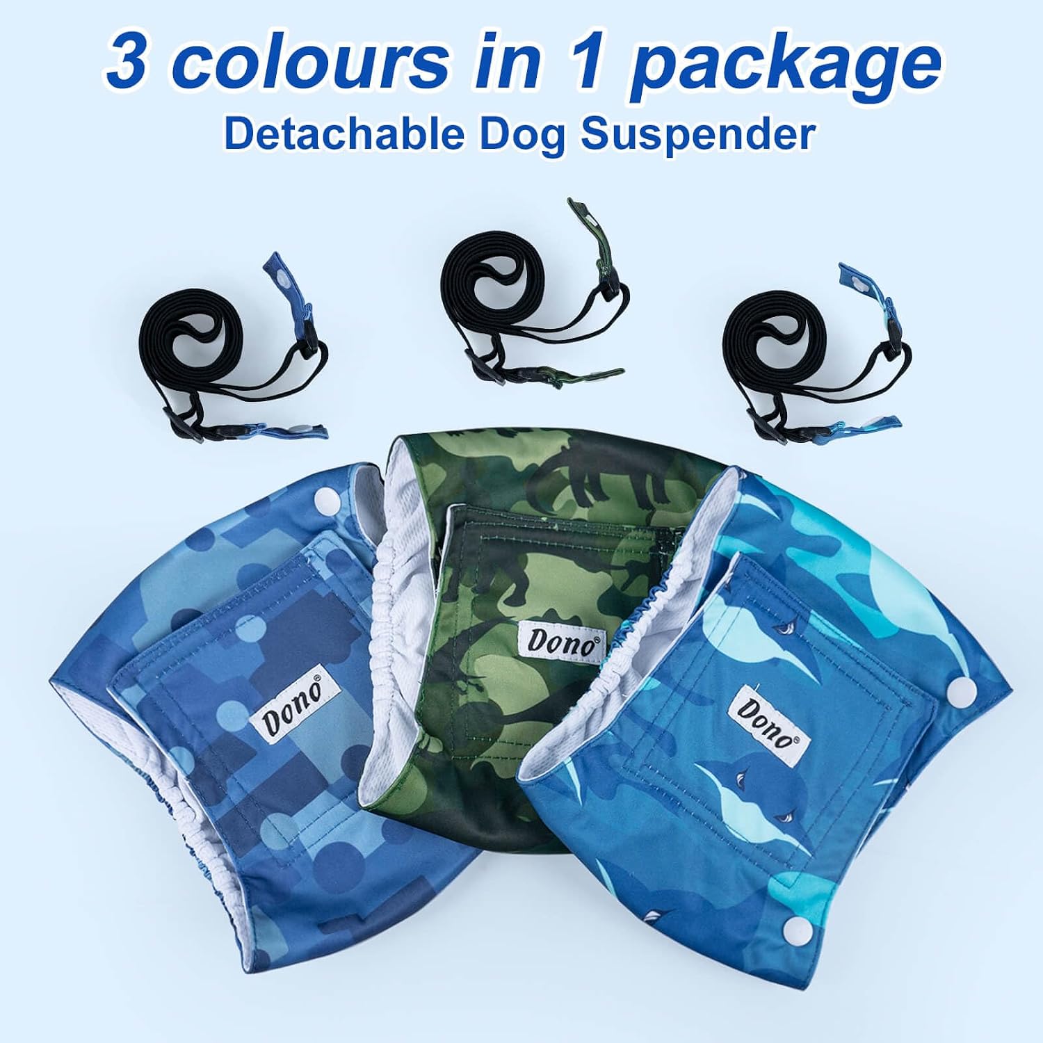 Detalle de Dono Dog Nappies Male with Suspenders – Belly Bands for Dogs in Heat, Incontinence, Training and Travel (XXL)