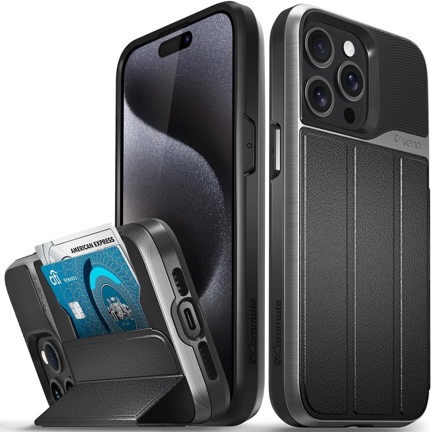 VENA vCommute Wallet Case for iPhone 15 Pro Max: Military-Grade Protection with Hidden Card Slot