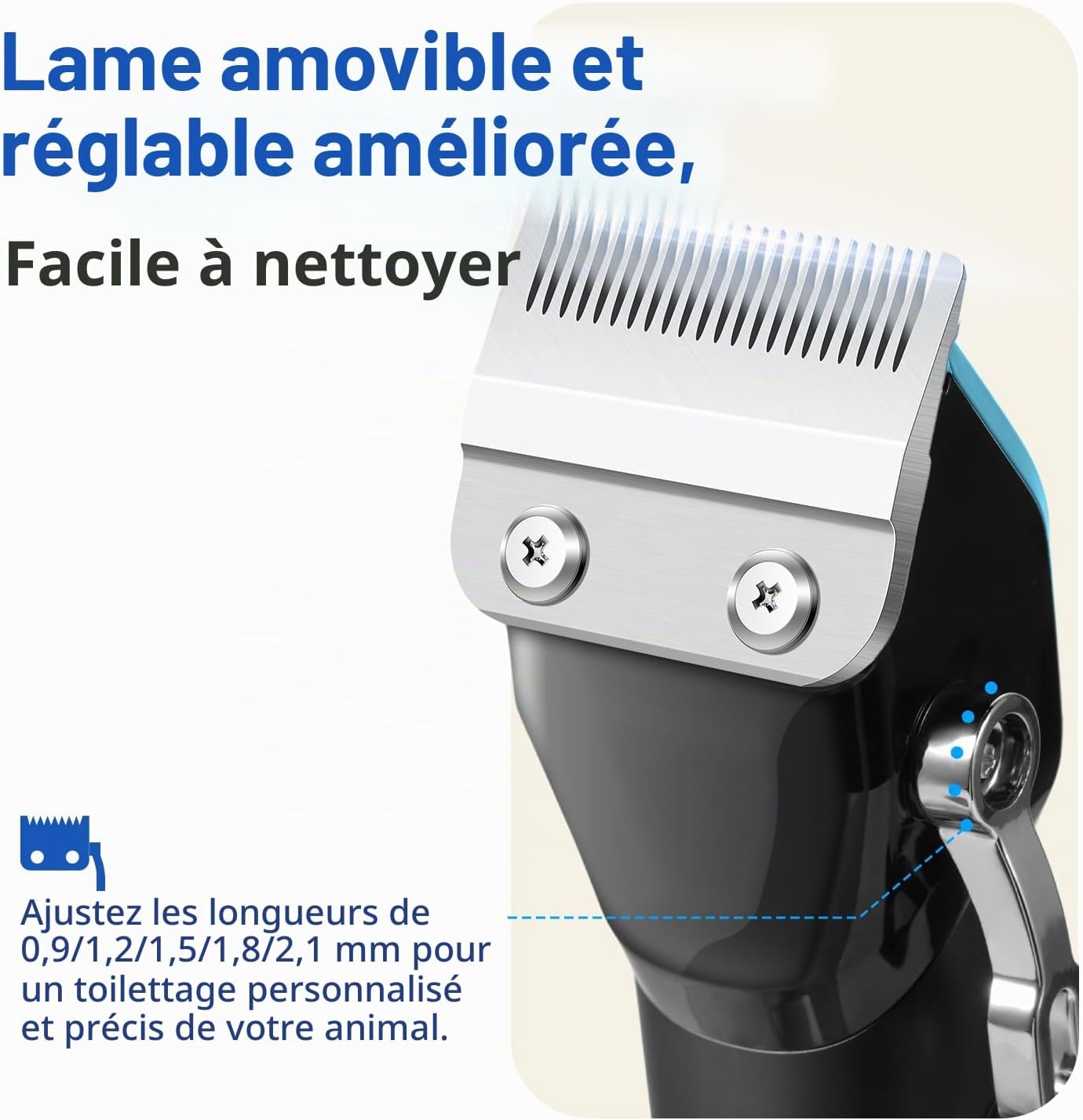 Detalle 2 de FuzzyFix Tondeuses chiens 3 en 1 sans fil pour Pattes et Corps – Silencieuse et Puissante