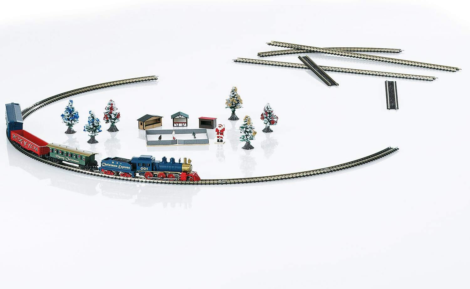Detalle de Märklin 81845 kerststartset met Z-spoor, metalen locomotief en winterdecoratie