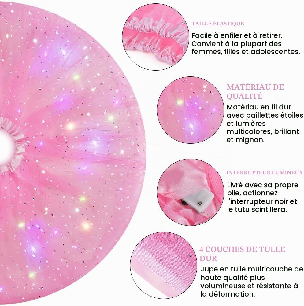 Detalle de AYBUY led-tutu voor dames van tule met sterglitters en elastische tailleband