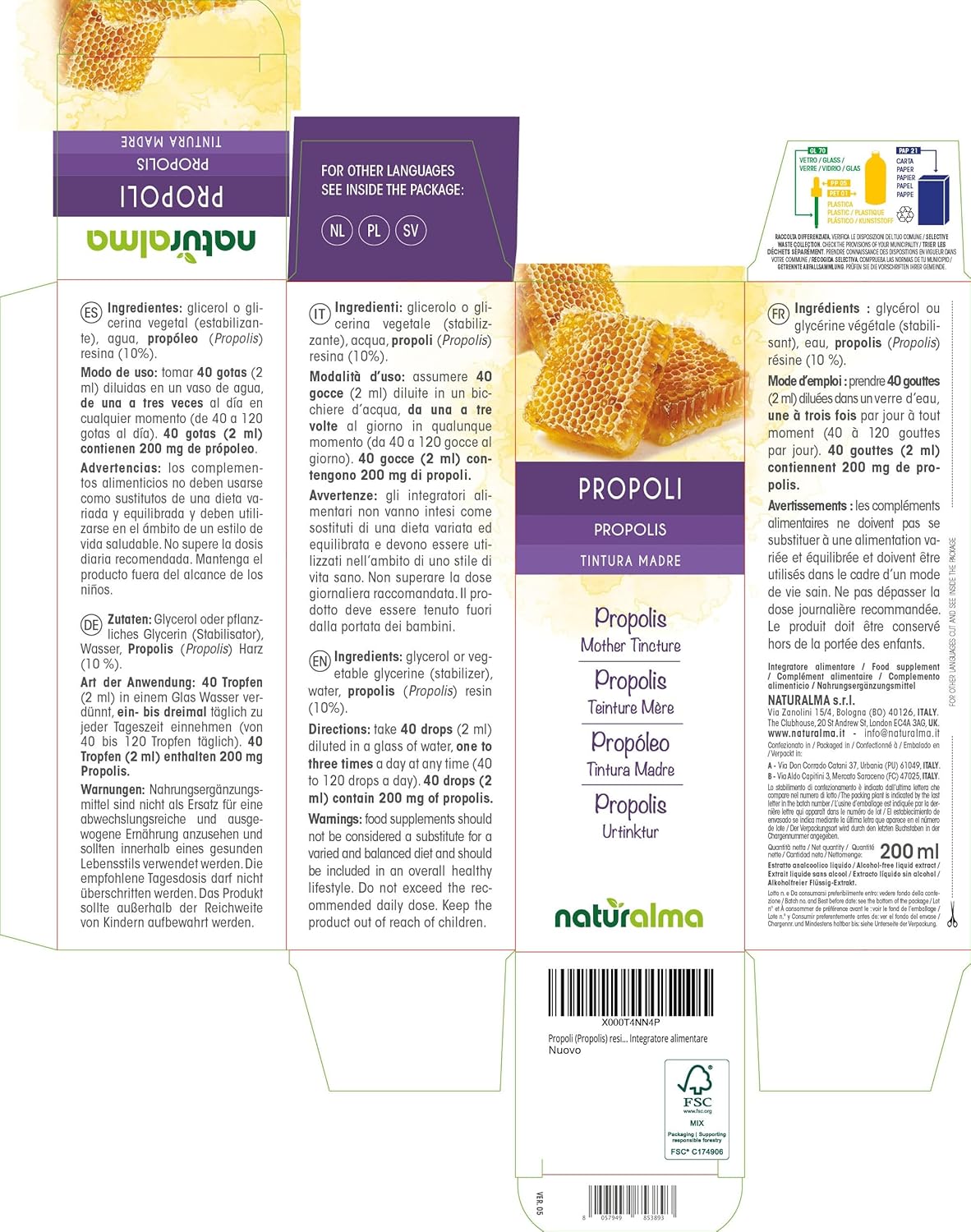 Detalle 2 de Propoli (Propolis) Tintura Madre analcoolica NaturALMA – Estratto liquido in gocce 200 ml