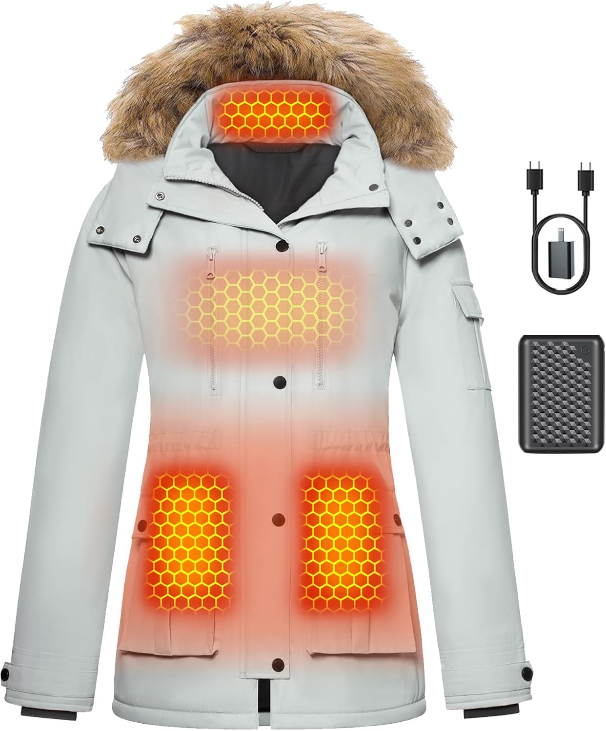 Detalle de Graphene Heated Jacket for Women with Battery Pack, Waterproof and Windproof