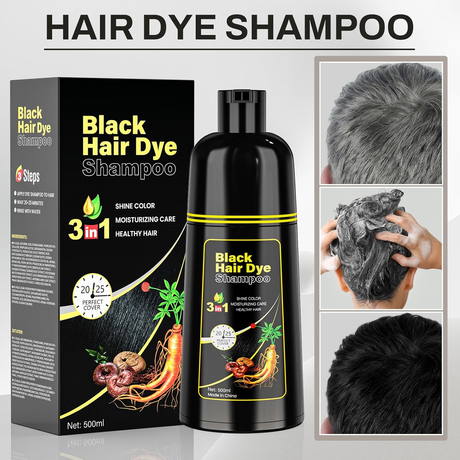 Thumbnail 3 de Schwarzes Haarfärbe Shampoo 3 in 1 für graue Deckung