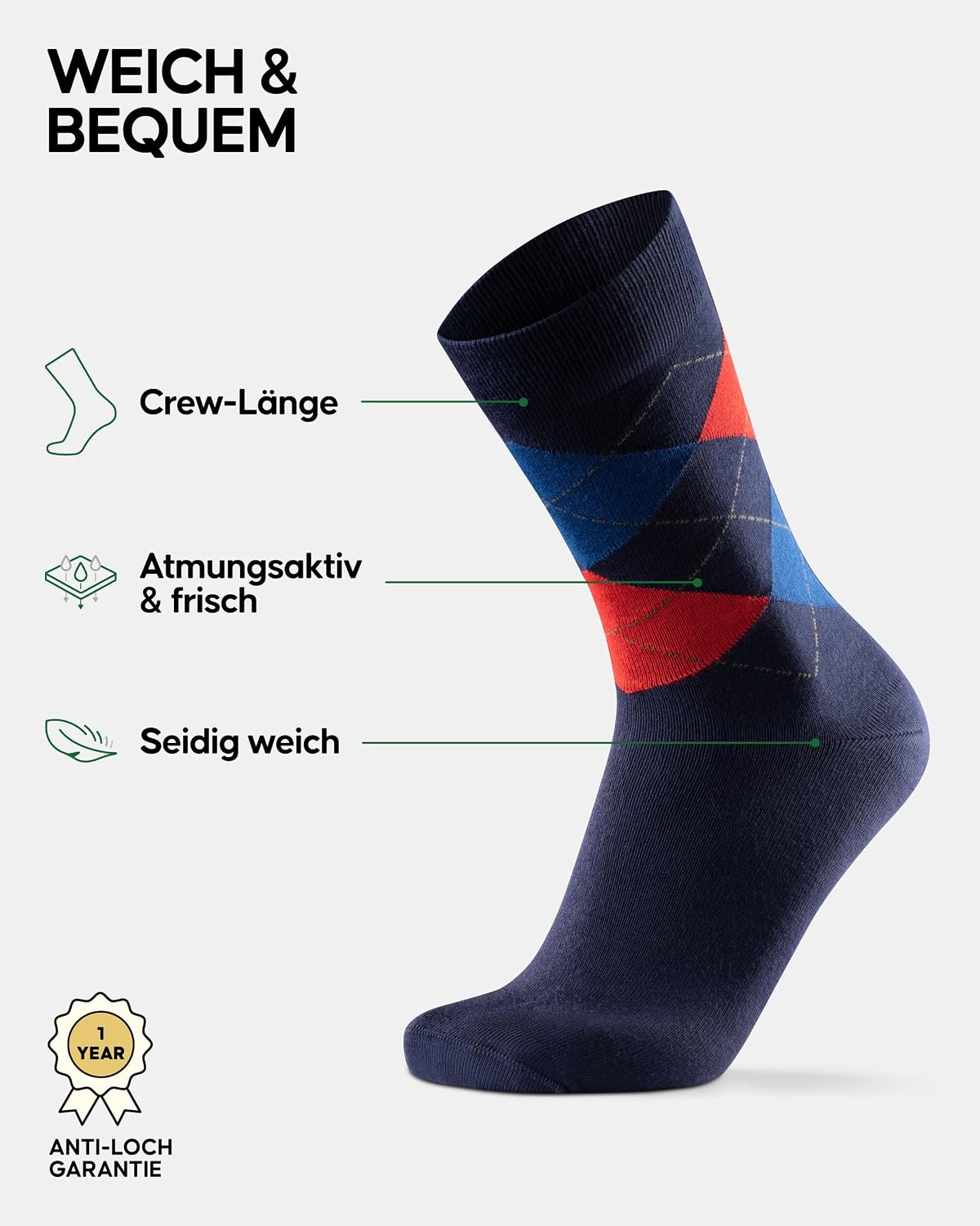 Detalle 2 de DANISH ENDURANCE Bambus Socken für Business & Alltag (3 oder 6 Paar) – atmungsaktiv, superweich und mit Anti-Blasen-Konzept