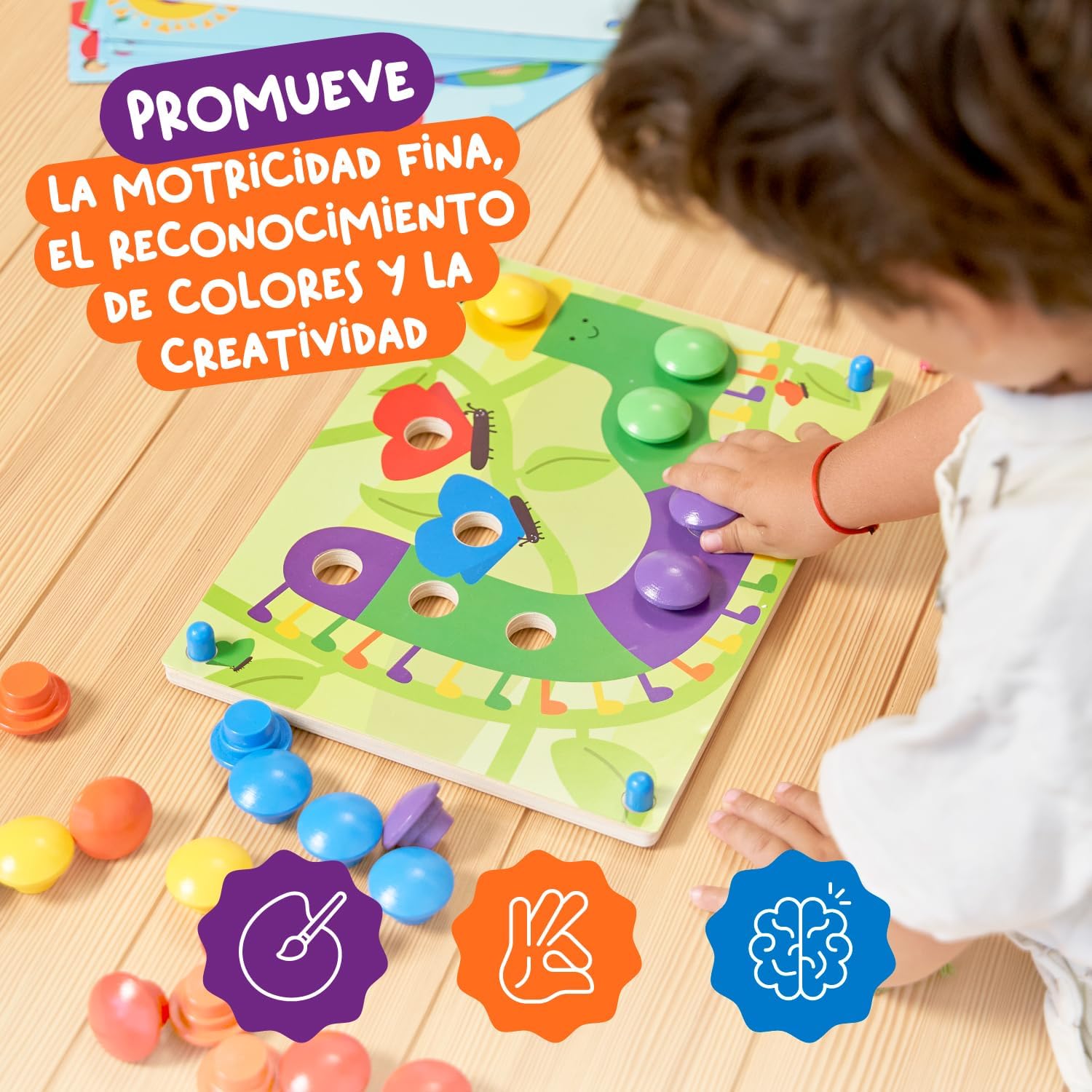 Thumbnail 4 de Nene Toys Puzzle de madera Montessori para niños de 2+ años con botones de colores