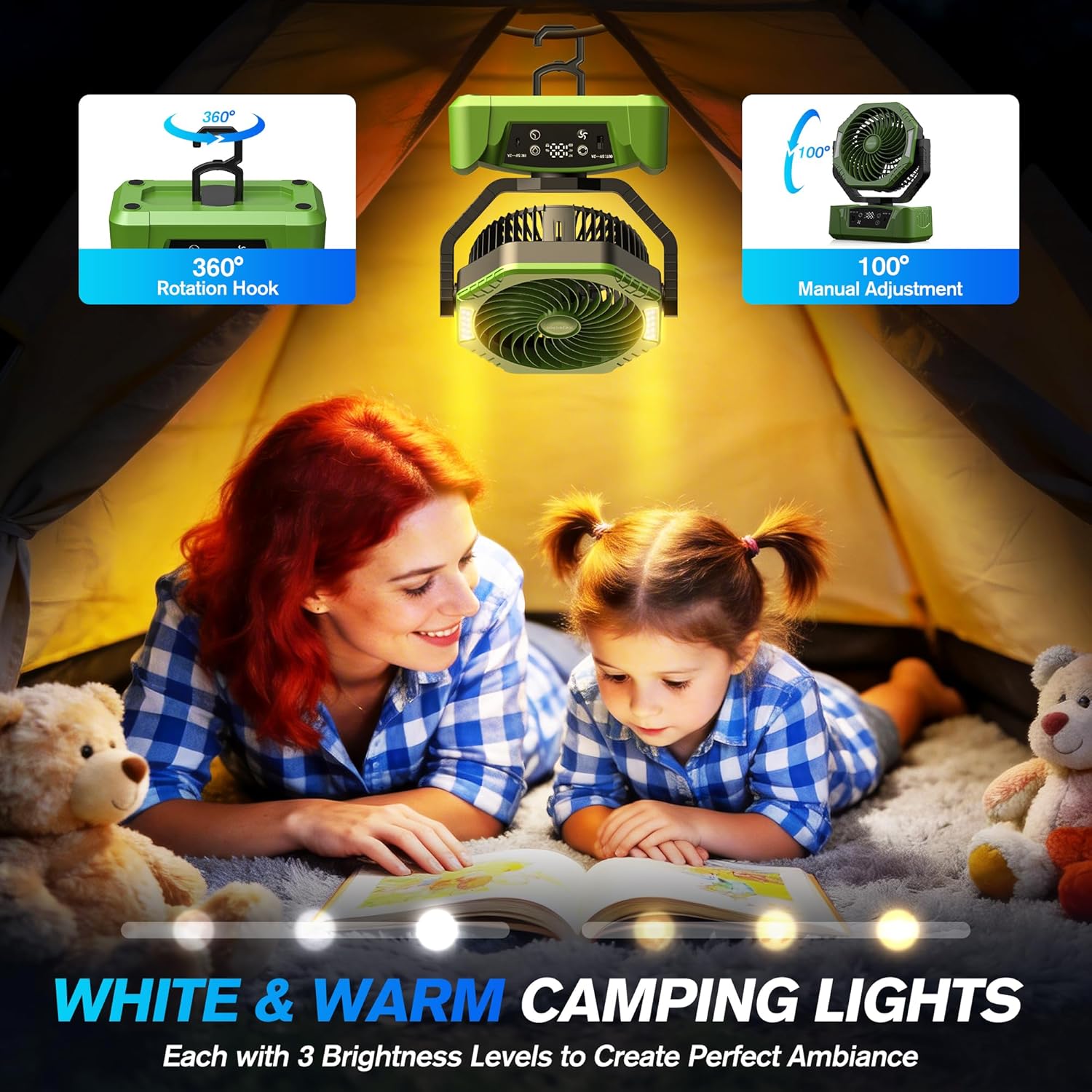 Detalle de kejector Camping Fan with Led Light 24000mAh – Portable Ceiling & Desk Fan