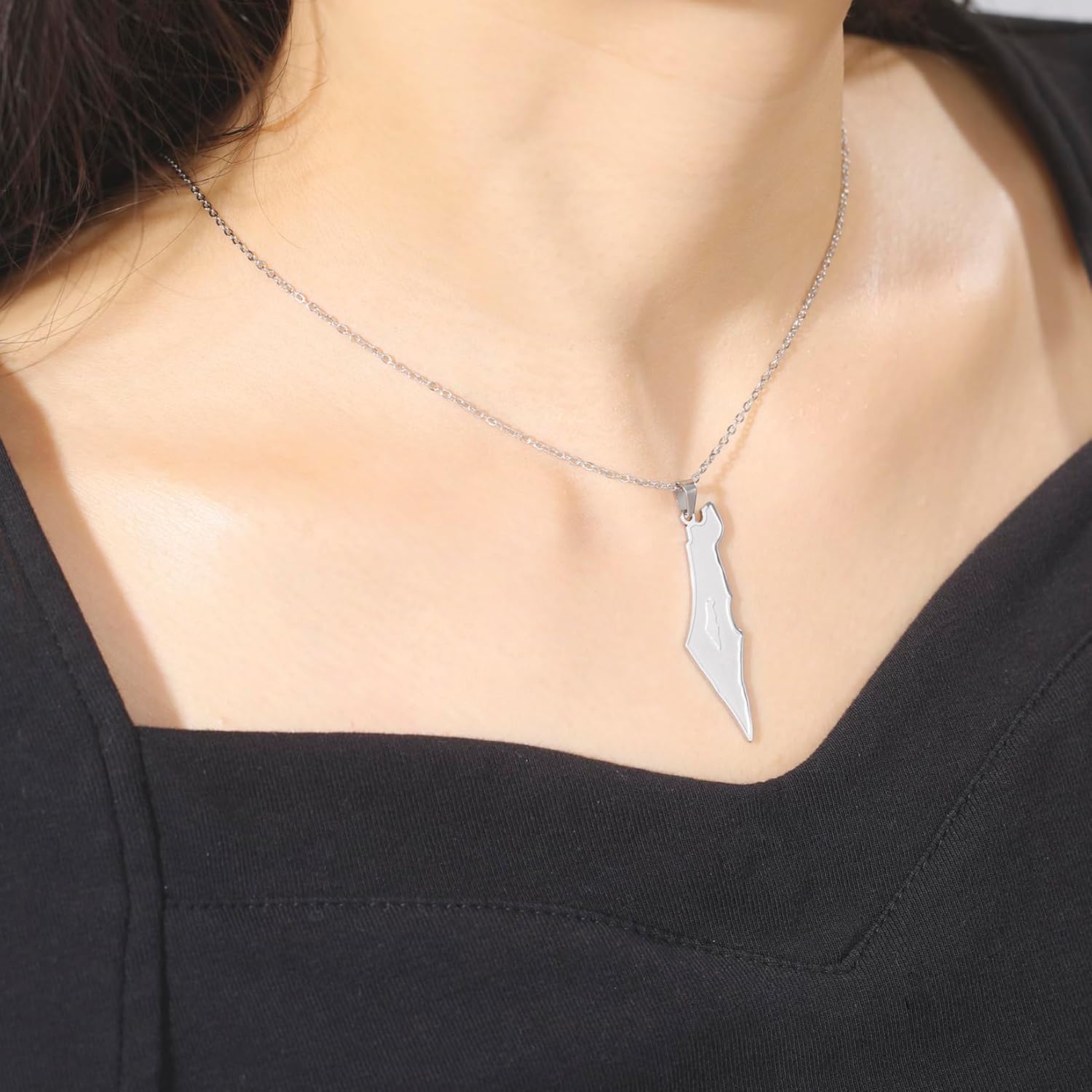 Detalle 2 de EUEAVAN Palästina-Halskette mit Karten-Anhänger aus Edelstahl (Statement-Schmuck)