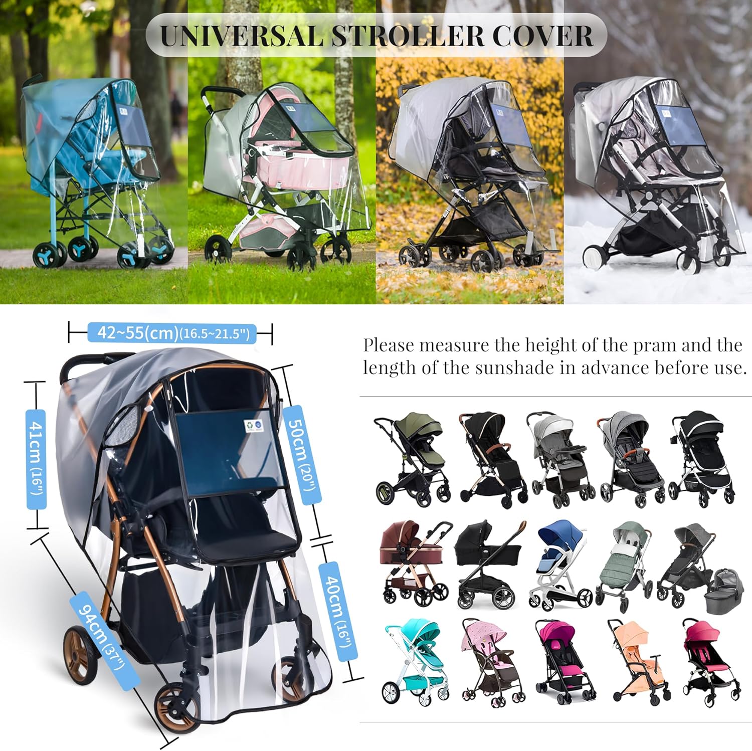 Thumbnail 5 de Bemece Universal Rain Cover for Pushchair Stroller Pram – All‑Round Weather Shield (L)