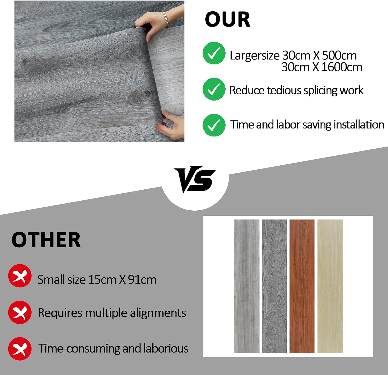Detalle de Vinyl Flooring Roll 30cm x 5m: Laminate Black and White Marble Peel & Stick