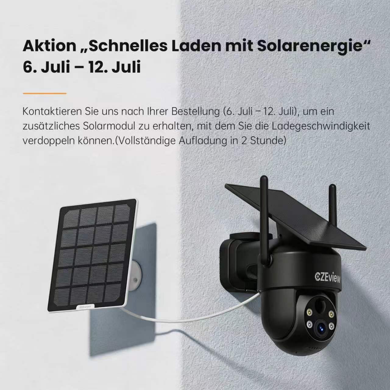 Detalle de CZEview 2K 3MP Überwachungskamera Außen Solar - kabellos, 360° PTZ, Farb- und Nachtaufnahme