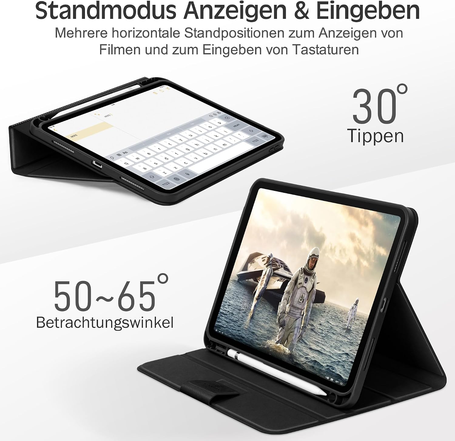 Detalle 2 de KingBlanc Schutzhülle für iPad 11 (A16, 11. Generation 2025) & iPad 10,9 (10. Generation 2022) – mit Stifthalter, Auto Schlaf/Wach & Ständer, Schwarz