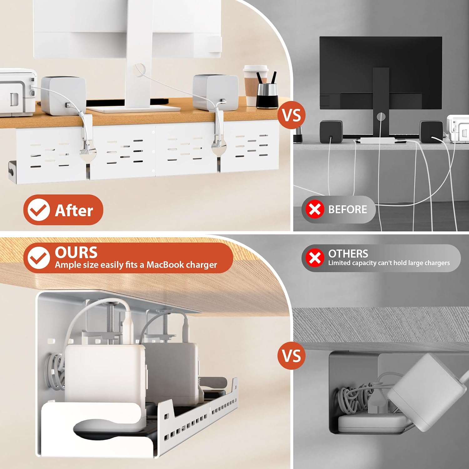 Thumbnail 2 de Univivi UN1451 Under Desk Cable Tray, 32-Inch White Steel, Clamp or Screw Mount