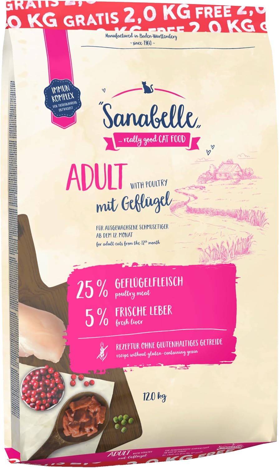 Detalle 2 de Sanabelle Adult mit Geflügel Katzentrockenfutter 4x2 kg