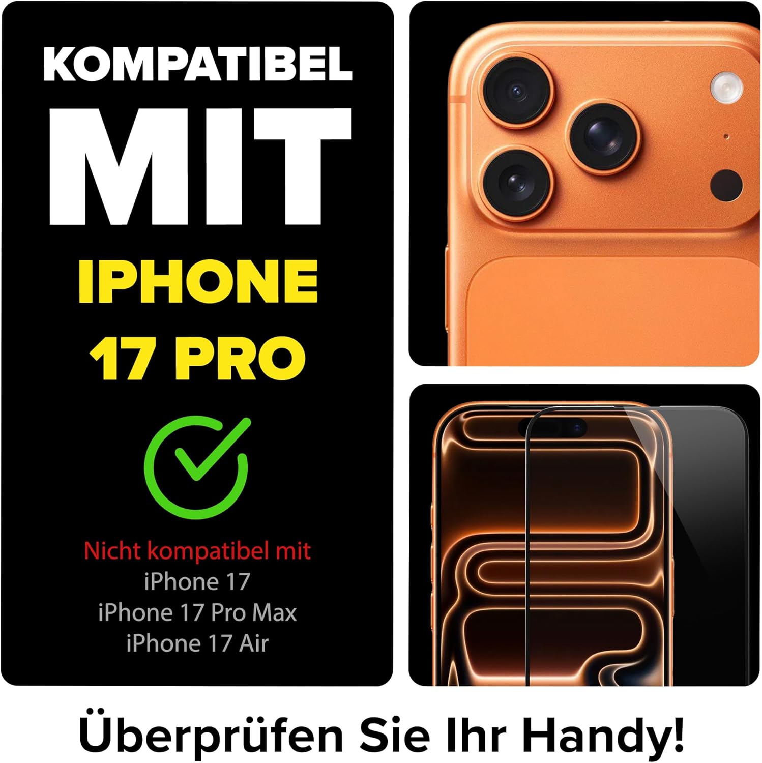 Detalle de FlexiSchutz Glasfolie für iPhone 17 Pro – ultradünn, robuste Displayschutzfolie mit Installationshilfe (2 Stk.)