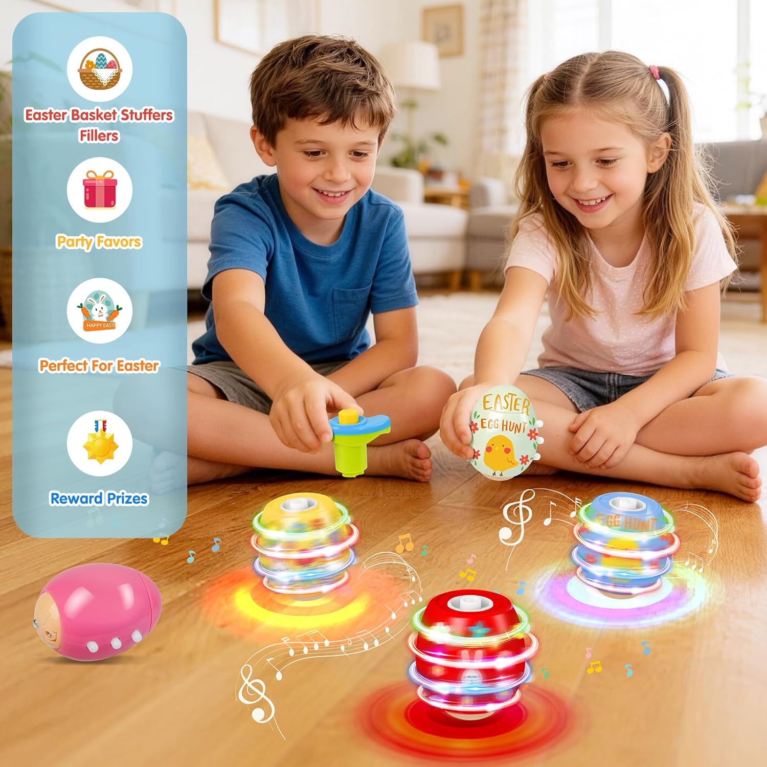 Detalle 2 de Joozmui 5 pcs Light-Up Spinning Top Easter Eggs set with lights, music and DIY colouring
