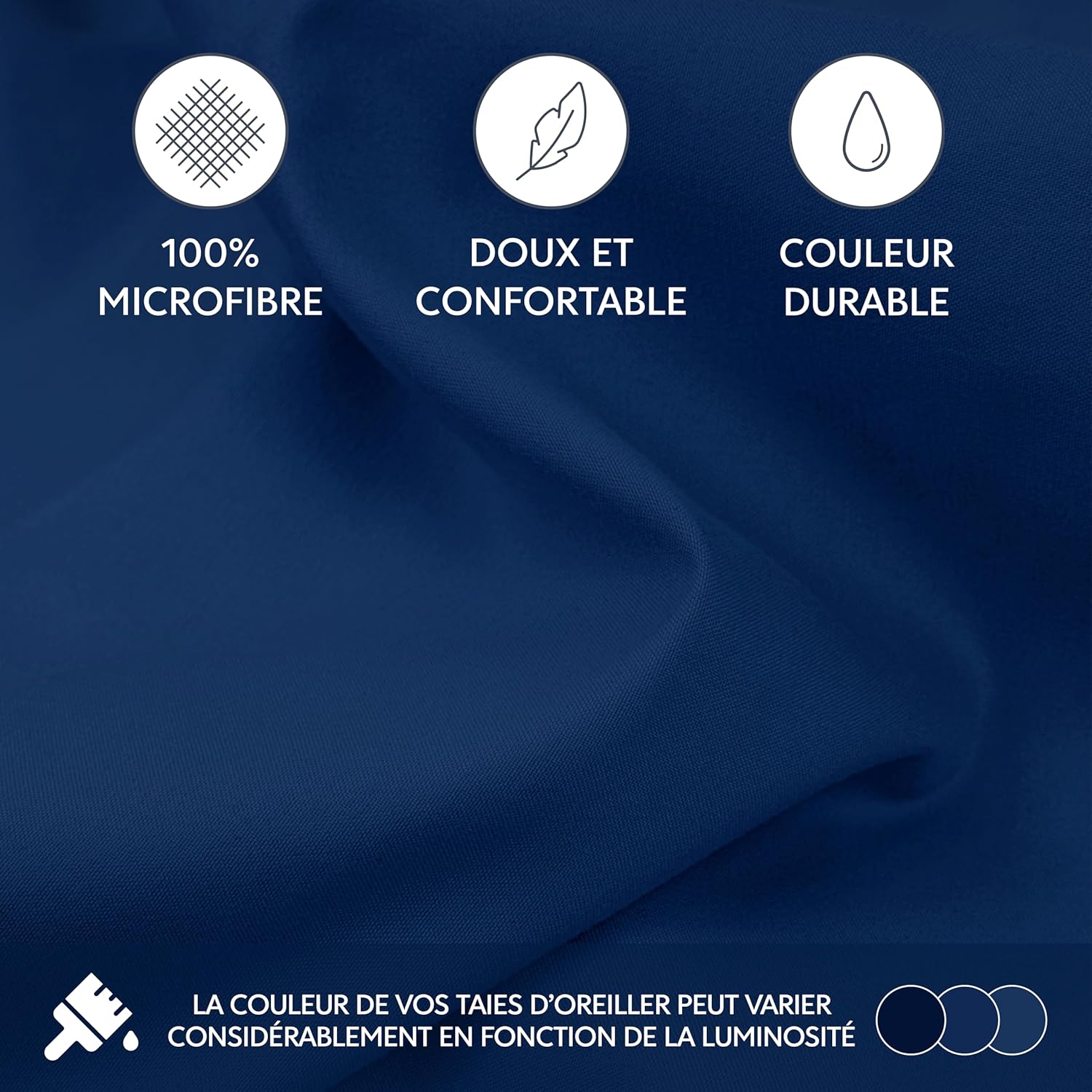 Thumbnail 3 de Dreamzie Taie Oreiller 80x80 cm – lot de 2 housses en microfibre brossée (bleu foncé) avec fermeture éclair