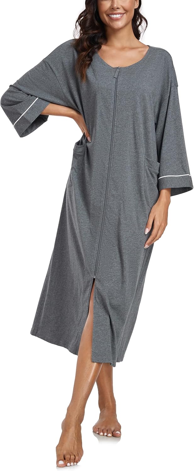 Thumbnail 5 de COLORFULLEAF 100% Cotton Zipper Robe with Pockets