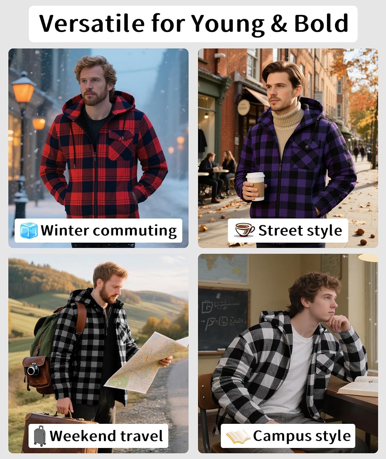 Detalle 1 de V VALANCH Men's Sherpa-Lined Flannel Jacket