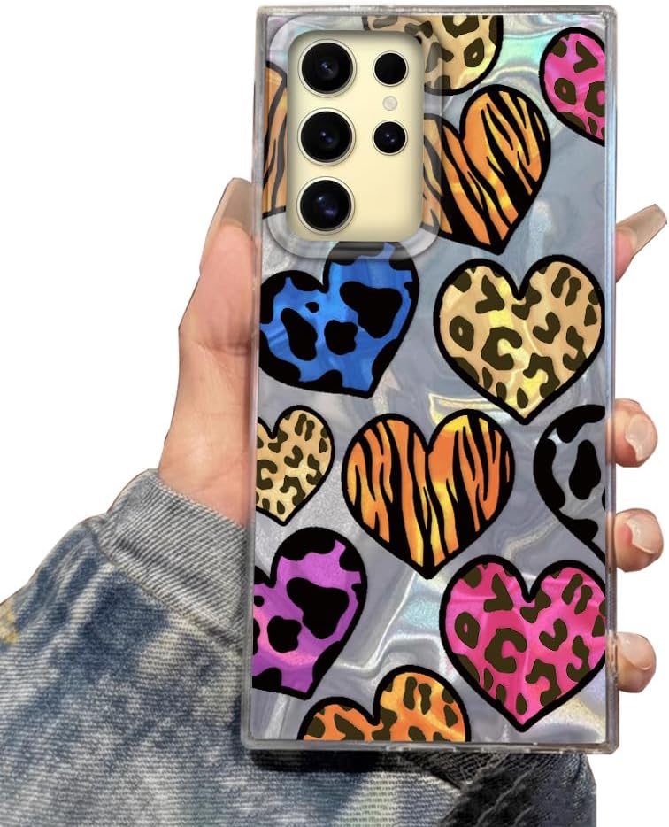 Detalle de Tedyhulle Handyhülle für Samsung Galaxy S24 Ultra mit TPU-Stoßfänger & Leopardenherz-Design