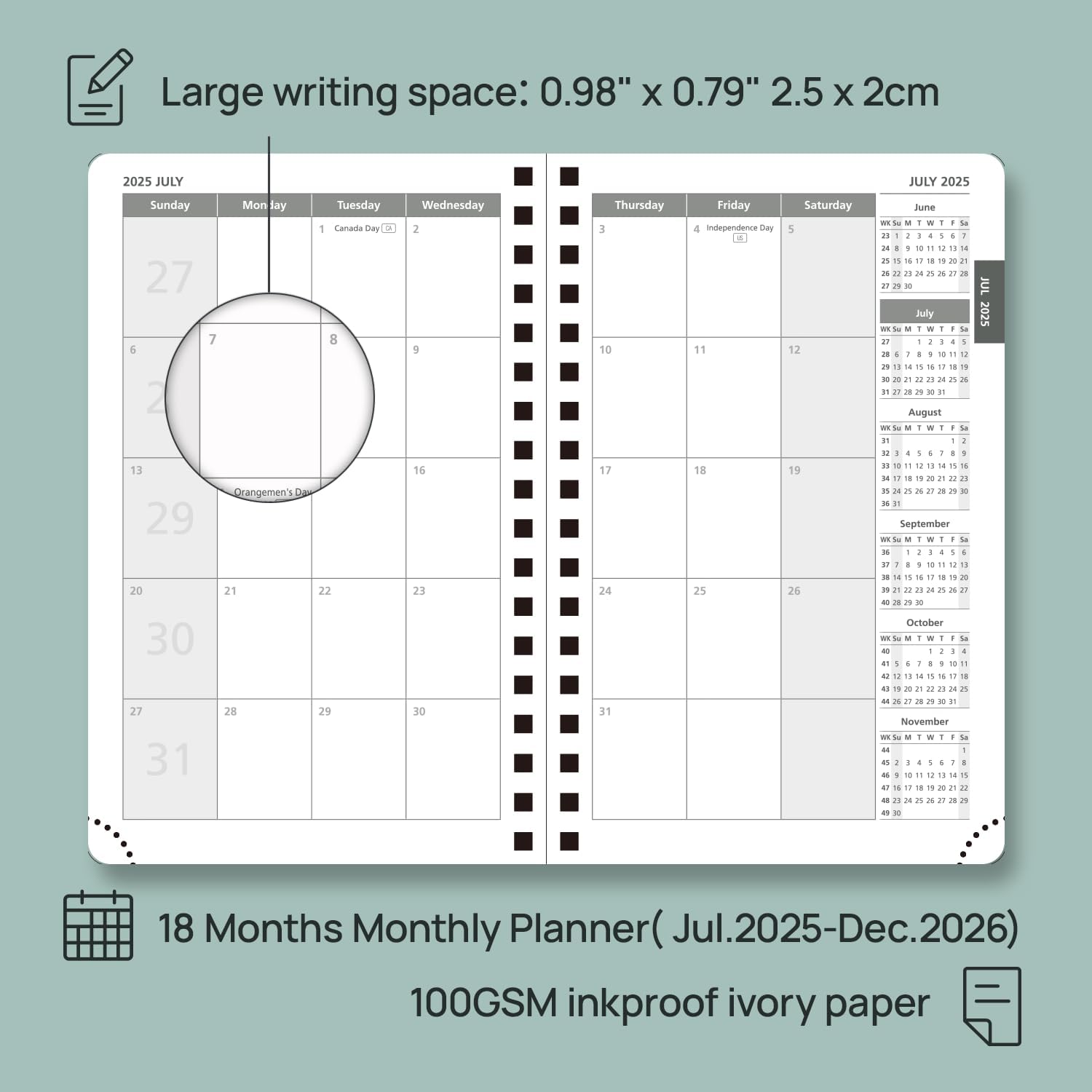Thumbnail 1 de POPRUN 18 Month Planner (Jul'25 - Dec'26) A6 Pocket Monthly Overview, Sunday Start in Night Sky Blue