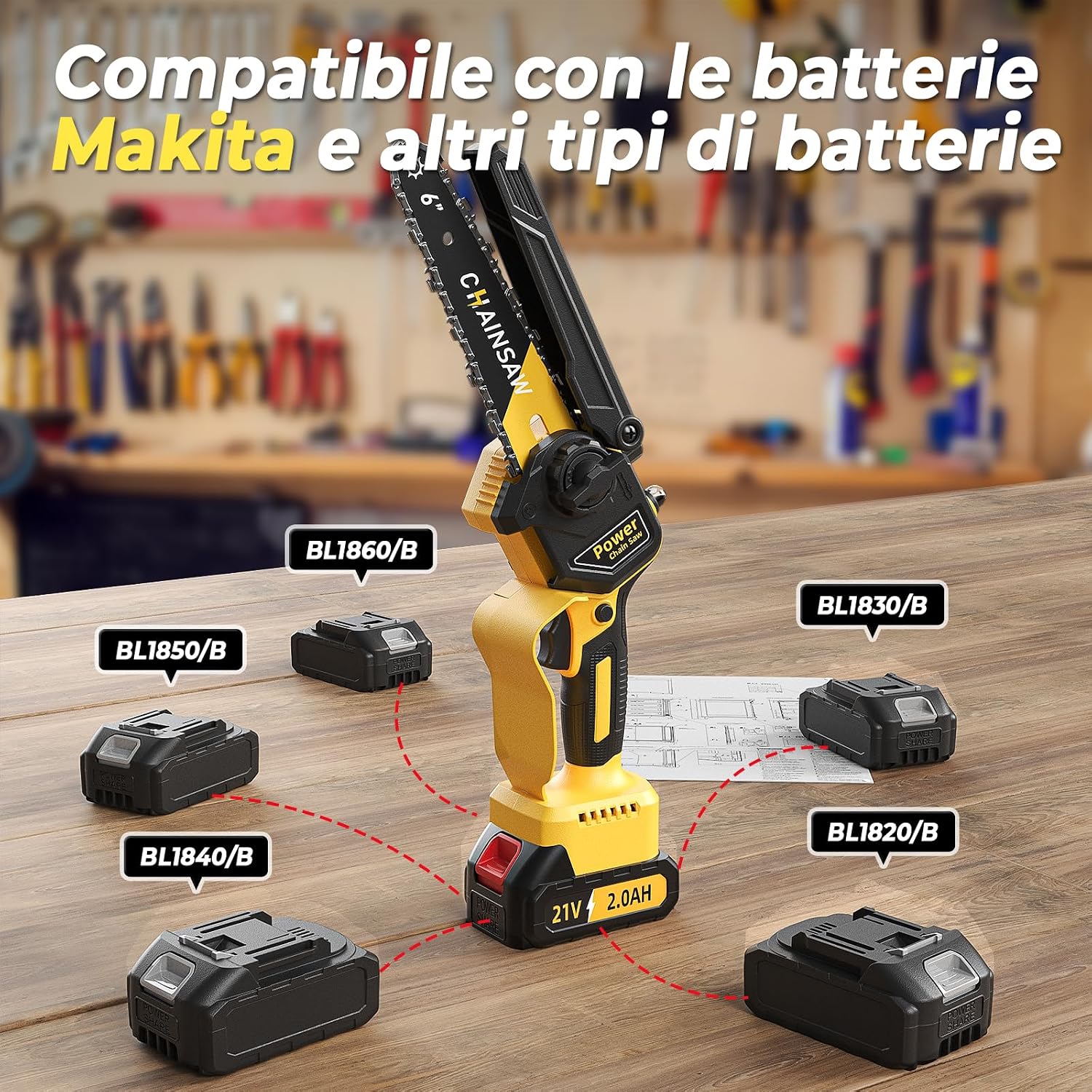 Detalle de Mini Motosega 6 Pollici 1000W per potatura