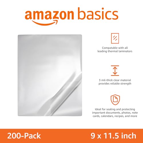 Detalle 2 de Amazon Basics Clear Laminating Sheets, 9 x 11.5-Inch, 2.8 mil, 200-Pack