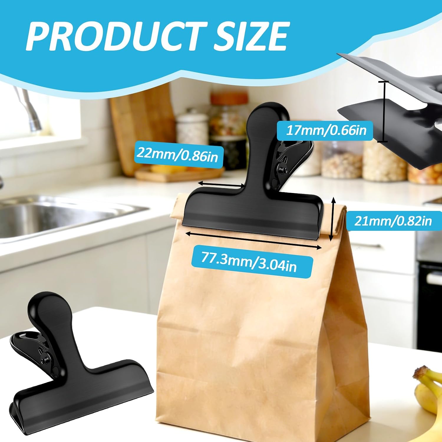Detalle 2 de SZTCECDM 16-Pack 7 cm Stainless Steel Bag Clips, Black
