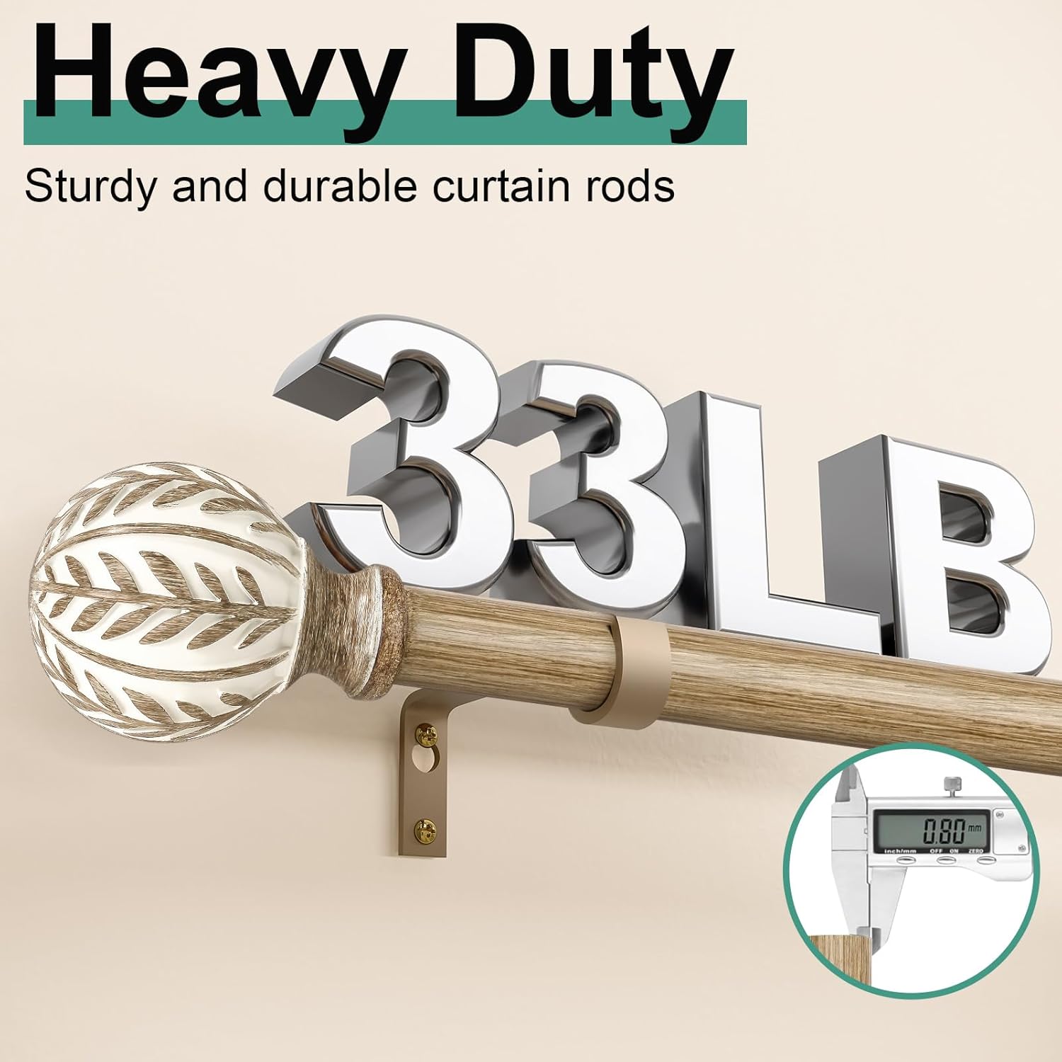 Thumbnail 3 de QDWIS Boho Wood Curtain Rods 48-84 in ๐ช