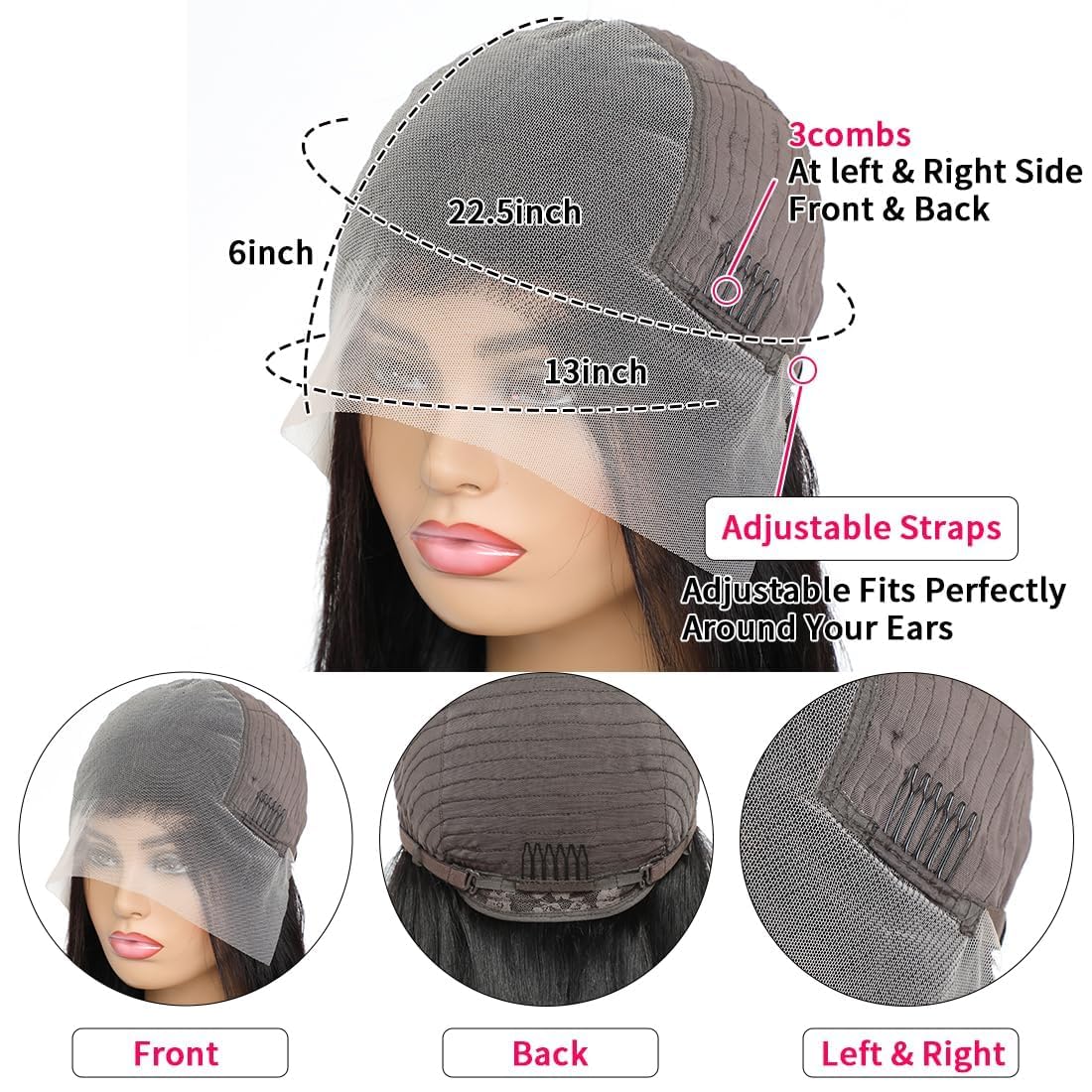 Detalle 2 de SYHGK 30 Inch Deep Wave Lace Front Wig – 13x6 HD, Human Hair, Pre-Plucked with Baby Hairs