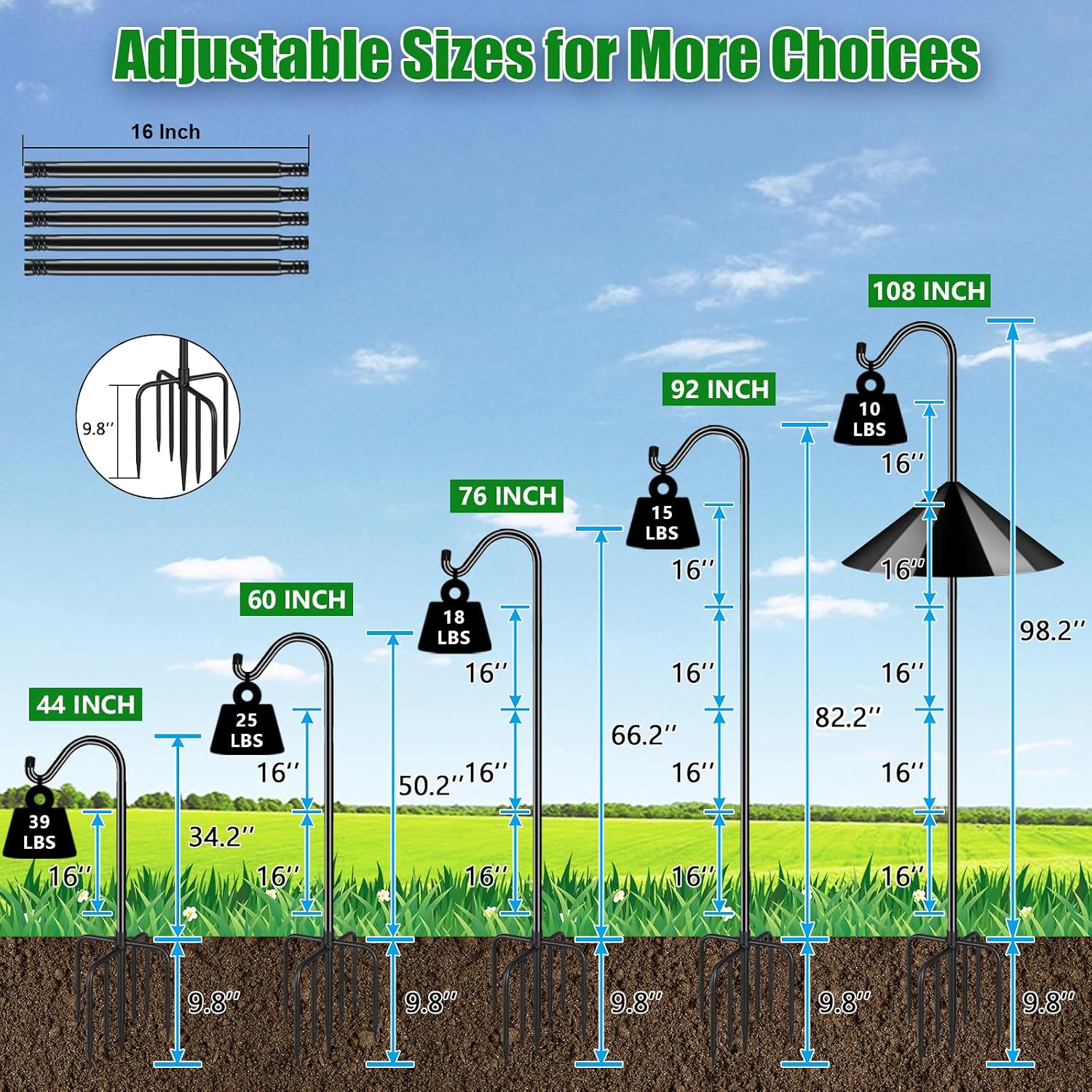 Detalle 1 de FEED GARDEN LX-7MYGSSZ-108IN-1 Bird Feeder Pole with Baffle and 7-Prong Base