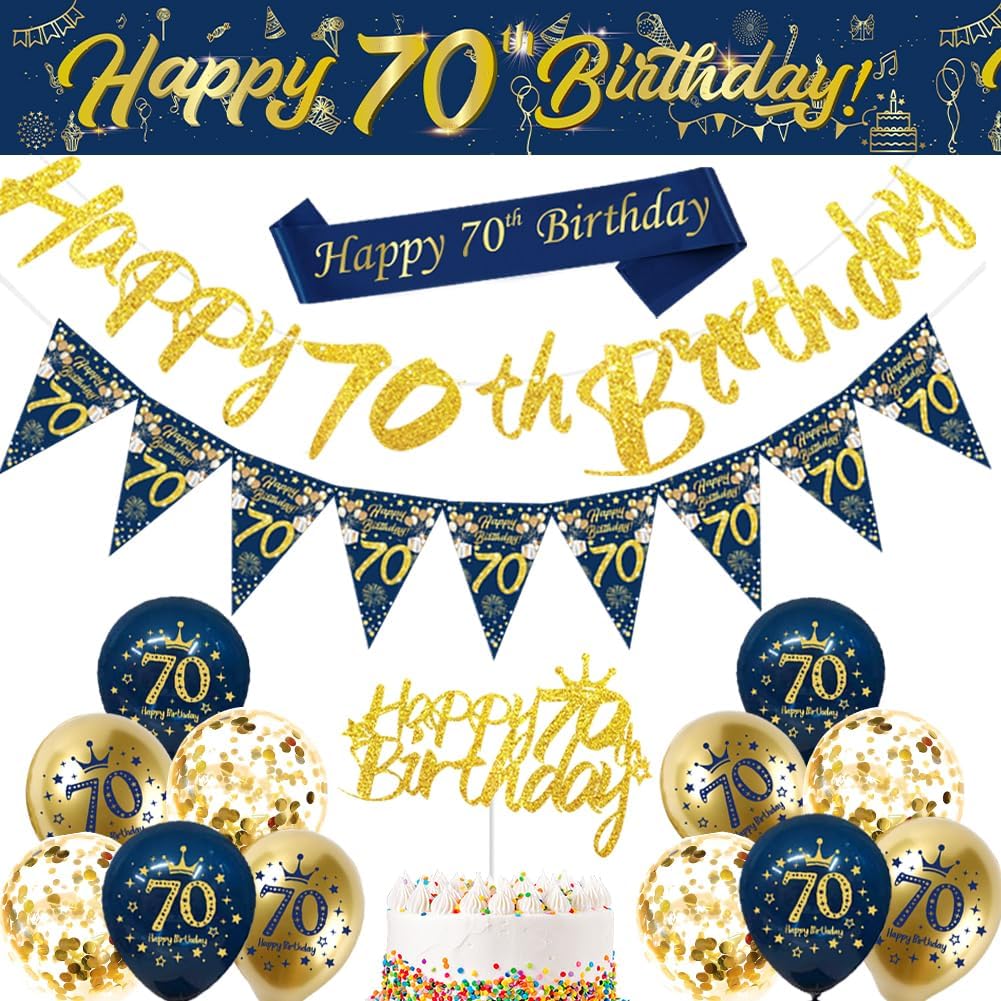 Detalle de Blue Gold Happy 70th Birthday Decoration Kit