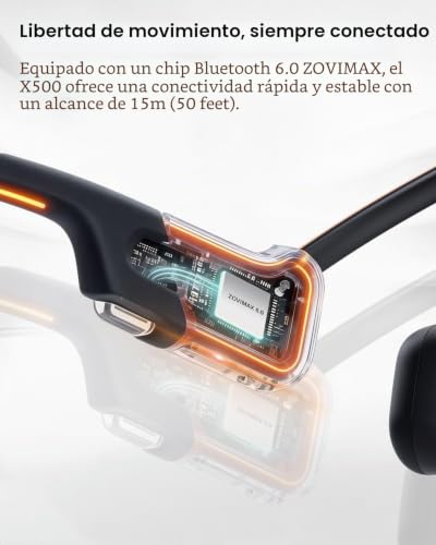 Detalle de ZOVIMAX Auriculares de Conducción Ósea Bluetooth 6.0 Open Ear con Luz LED y IP67