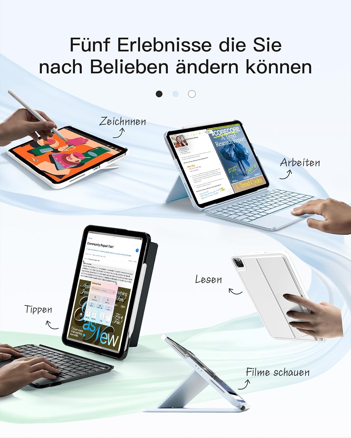 Detalle de Inateck AceTouch KB04122-RGB Hülle mit abnehmbarer Tastatur für iPad 11 (QWERTZ, Trackpad, RGB)
