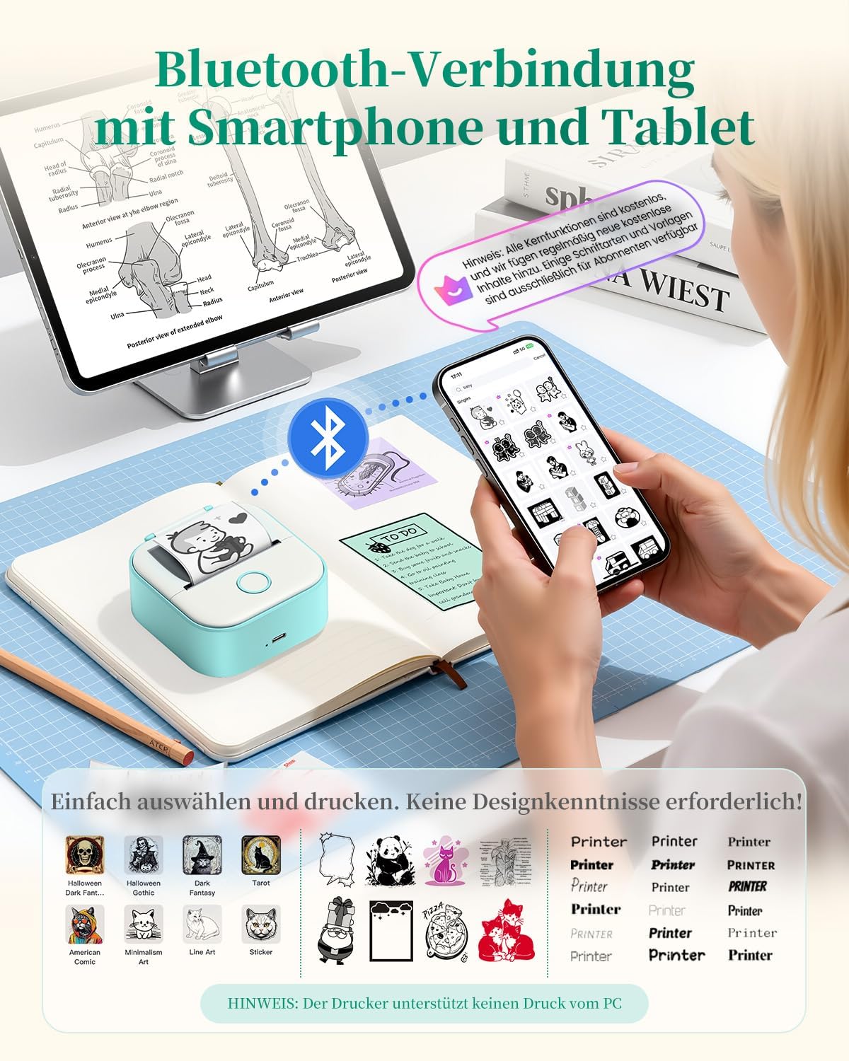 Thumbnail 6 de T02 Mini Drucker Thermodrucker 3,39×3,39×1,42 Zoll