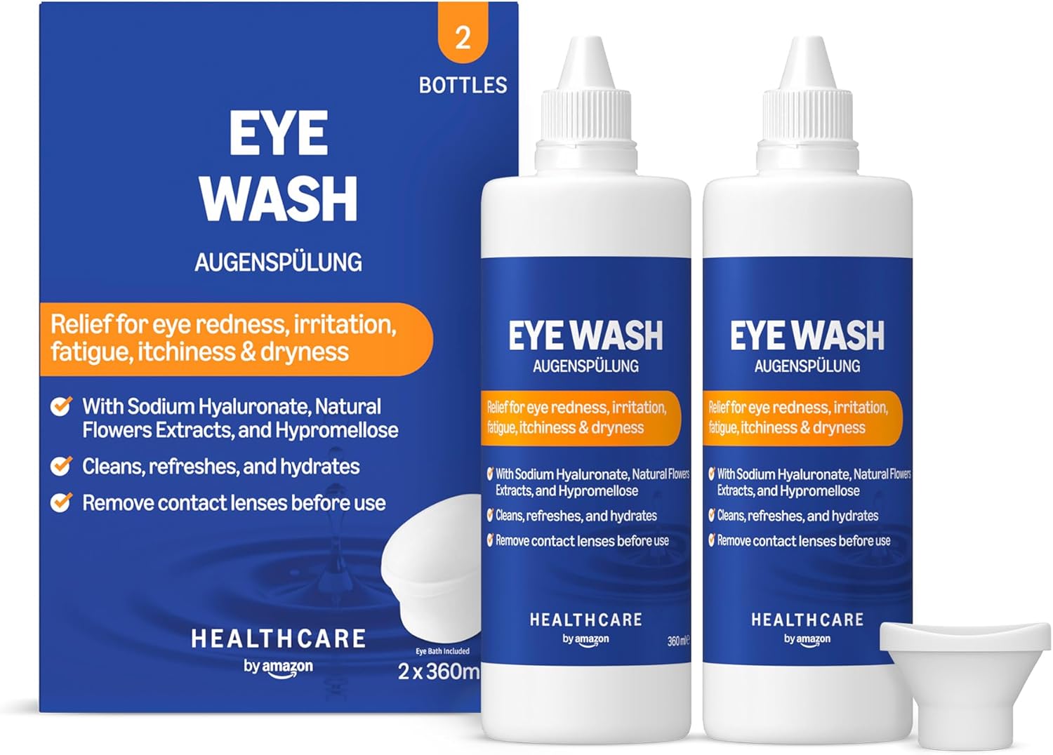 Healthcare by Amazon Lave-œil – Hyaluronate de sodium et extraits floraux, 2 × 360 ml